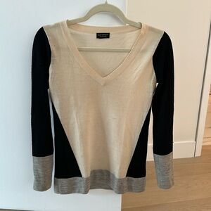 Club Monaco color block merino wool long sleeve sweater shirt.